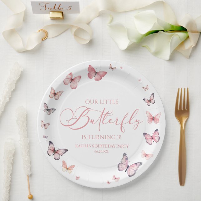 Our Little Butterfly Soft Pink Birthday Party Paper Plates (Wedding)