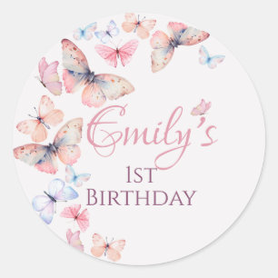 Our Little Butterfly -Watercolor Colorful Birthday Classic Round Sticker
