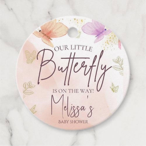 Our Little Butterfly Watercolor Pink Purple Gold  Favor Tags