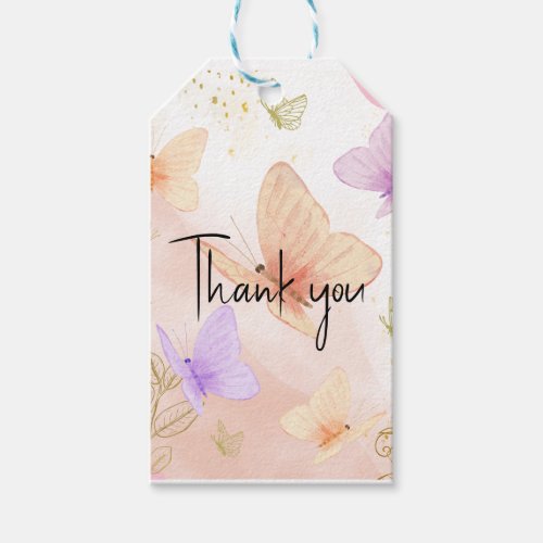 Our Little Butterfly Watercolor Pink Purple Gold  Gift Tags