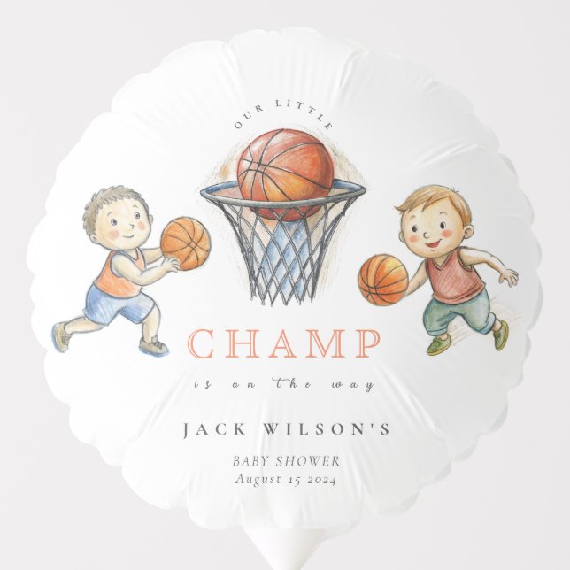 Our Little Champ Basketball Basket Boy Baby Shower Balloon (Front)