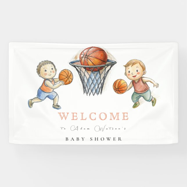 Our Little Champ Basketball Basket Boy Baby Shower Banner (Horizontal)
