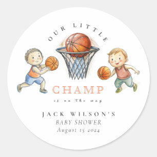 Our Little Champ Basketball Basket Boy Baby Shower Classic Round Sticker