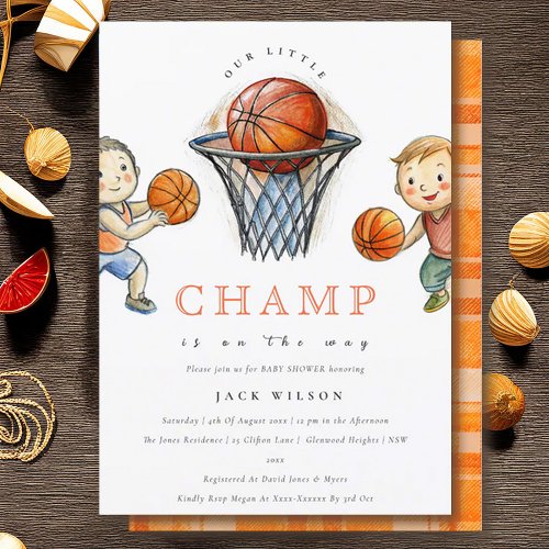 Our Little Champ Basketball Basket Boy Baby Shower Invitation