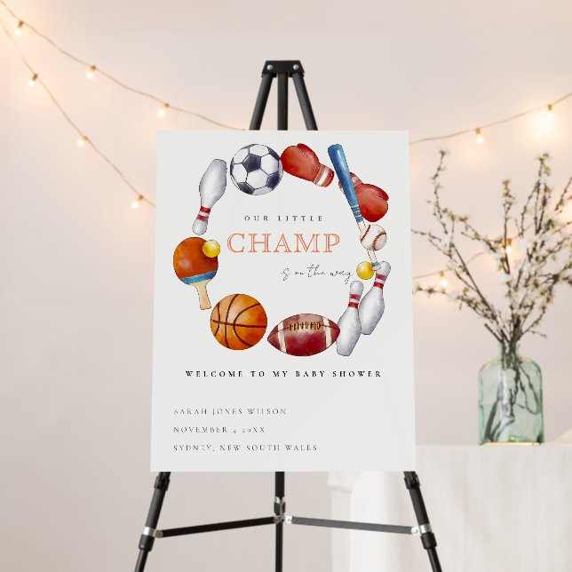 Our Little Champ Sports Wreath Baby Shower Welcome Foam Board (In Situ (Stand))