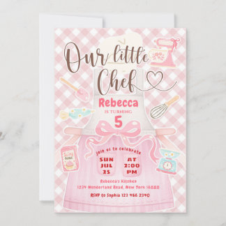 Our Little Chef Girl Pink Gingham Baking Birthday Invitation