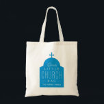 Our little church bag cute blue Orthodox dome tote<br><div class="desc">"Our little church bag" is a perfect gift for little ones to take along to church. This tote features a blue silhouette of a dome church with a cross on top with the wording on top and a place to customize a name. Makes a great baptism or Christening gift for...</div>