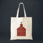 Our little church bag cute brick red kid's tote<br><div class="desc">"Our little church bag" is a perfect gift for little ones and families to take along to church. This tote features a brick red silhouette of a church with a cross on top with the wording on top and a place to customize a name. Makes a great baptism or Christening...</div>