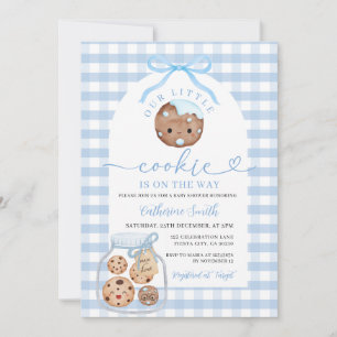 Our Little Cookie Baby Shower In Jar Blue Gingham Invitation