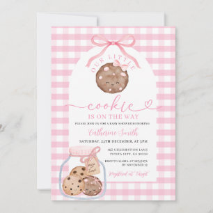 Our Little Cookie Baby Shower In Jar Pink Gingham Invitation