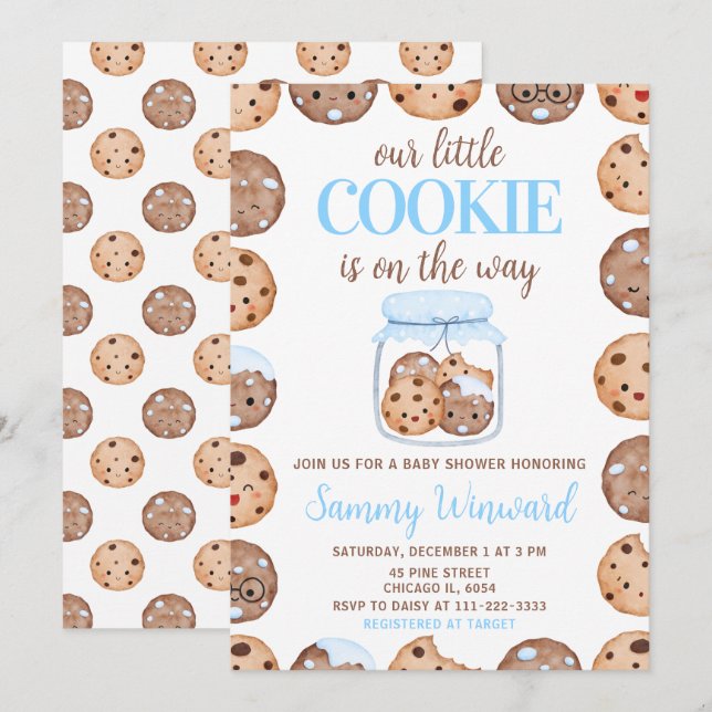 Our Little Cookie Blue Baby Shower Invitation (Front/Back)