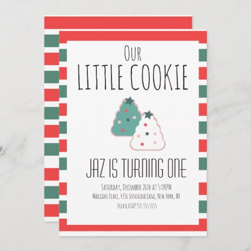 Our Little Cookie Christmas First Birthday Party Invitation