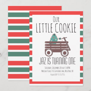 Our Little Cookie Christmas First Birthday Wagon Invitation