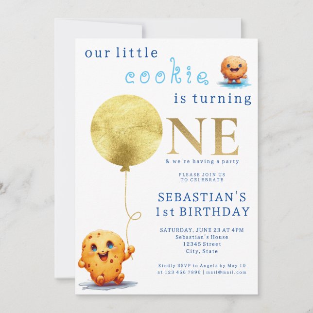 Our Little Cookie Is Turning ONE Cute 1st Birthday Invitation (Front)