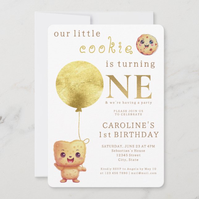 Our Little Cookie Is Turning ONE Cute 1st Birthday Invitation (Front)
