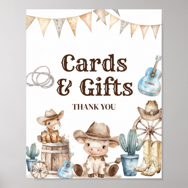 Our Little Cowboy Cactus Baby Shower Cards & Gifts Poster (Front)