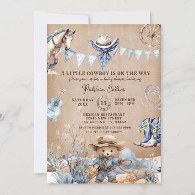 Our Little Cowboy is on the Way Baby Shower Invitation (Front)