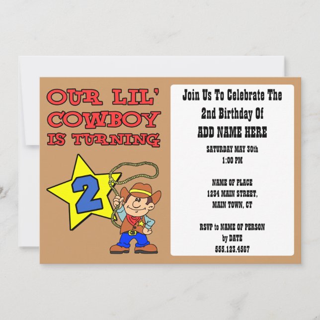 Our Little Cowboy Is Turning Two Invitation (Front)