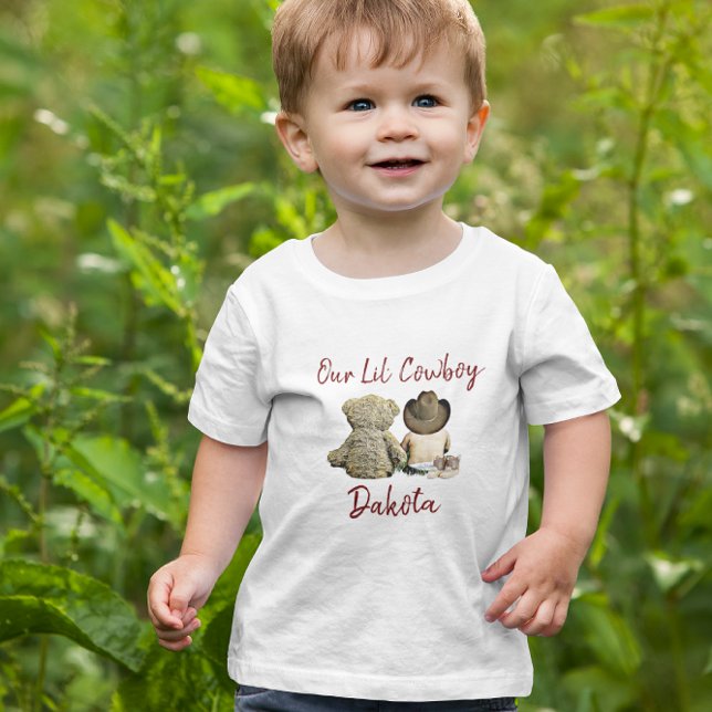 Our Little Cowboy Personalized Baby Boy Baby T-Shirt (Creator Uploaded)
