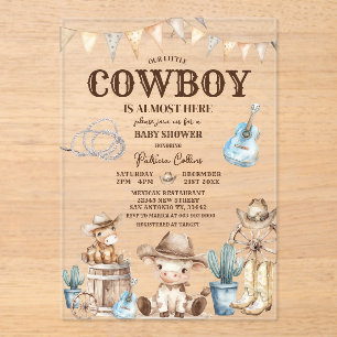 Our Little Cowboy Wild West 1st Birthday Cactus Acrylic Invitations