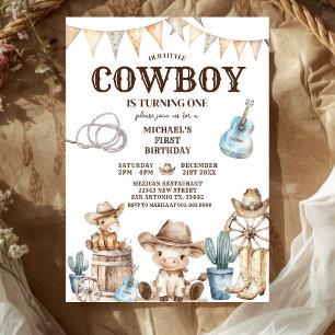 Our Little Cowboy Wild West 1st Birthday Invitation