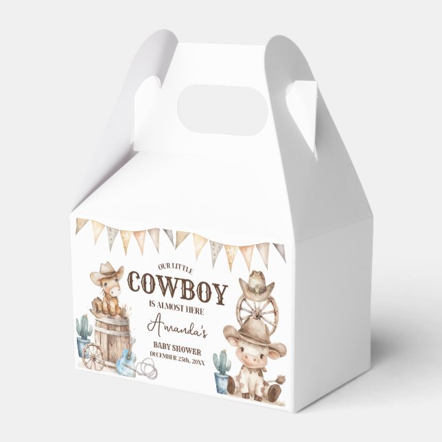 Our Little Cowboy Wild West Baby Shower Favor Boxes (Front Side)