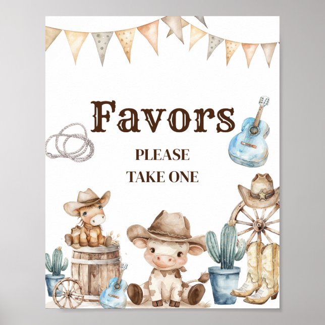 Our Little Cowboy Wild West Baby Shower Favors Poster (Front)