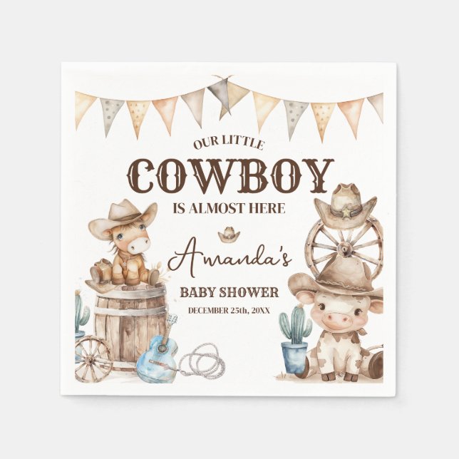 Our Little Cowboy Wild West Baby Shower  Napkins (Front)
