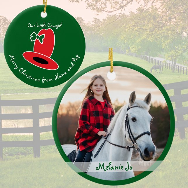 Our Little Cowgirl Green Christmas Ceramic Ornament (Creator Uploaded)