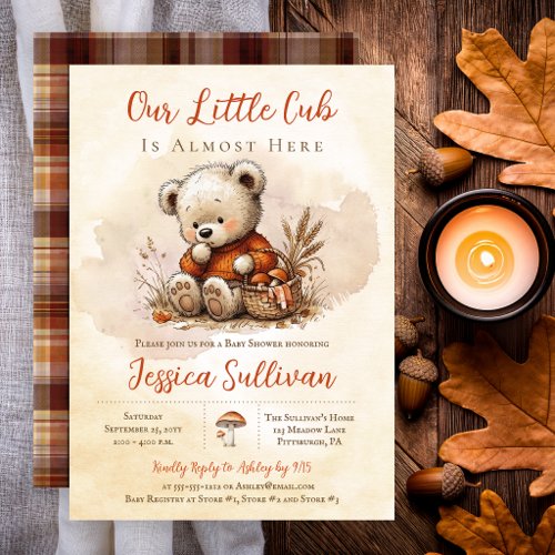 Our Little Cub Teddy Bear Fall Baby Shower Invitation
