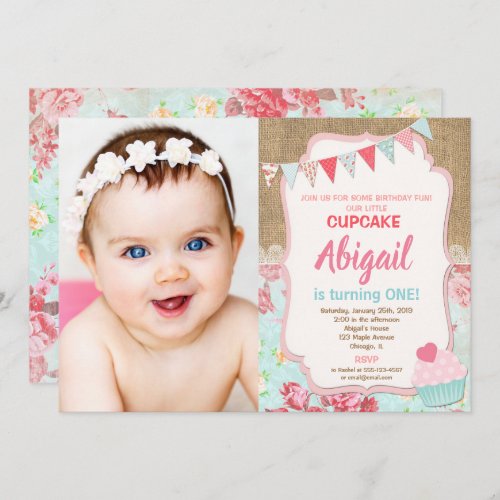 Our little Cupcake birthday girl 1st photo Invitation