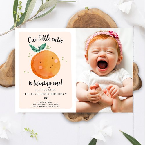 Our Little Cutie Clementine Orange First Birthday  Invitation