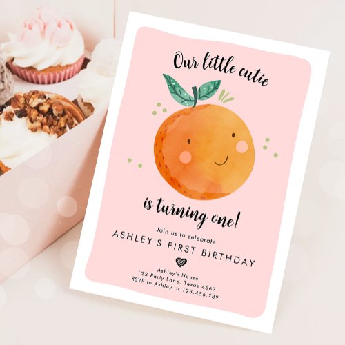 Our Little Cutie Clementine Orange First Birthday  Invitation