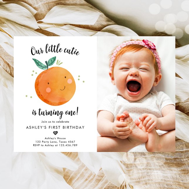 Our Little Cutie Clementine Orange First Birthday  Invitation (Creator Uploaded)