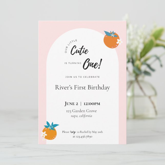 Our Little Cutie First Birthday Invitation (Standing Front)