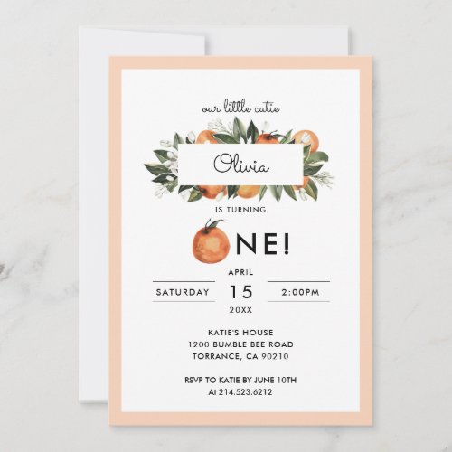 Our Little Cutie Is One 1st Birthday Party Invitation