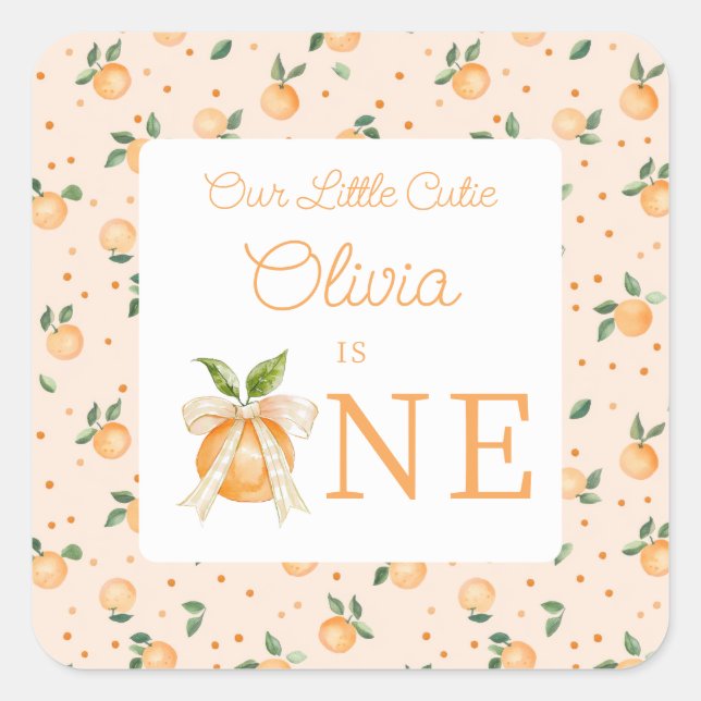 Our Little Cutie Is One First Birthday Square Sticker (Front)