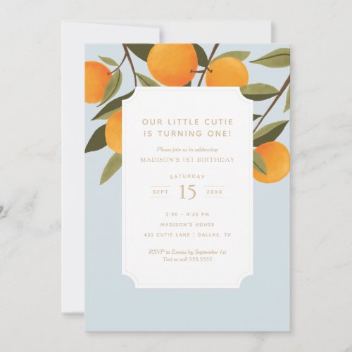 Our Little Cutie is Turning One Citrus Birthday Invitation