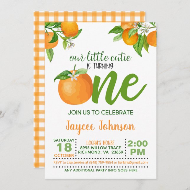 Our Little Cutie is Turning One Invitation - OP (Front/Back)