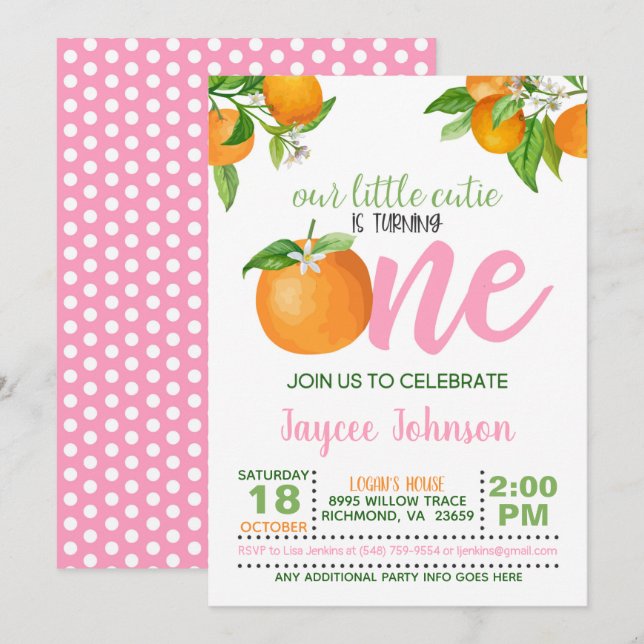 Our Little Cutie is Turning One Invitation - PD (Front/Back)