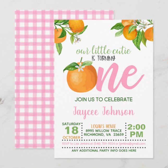 Our Little Cutie is Turning One Invitation - PP (Front/Back)