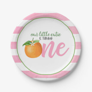 Our Little Cutie is Turning One Plate - Pk Stripes