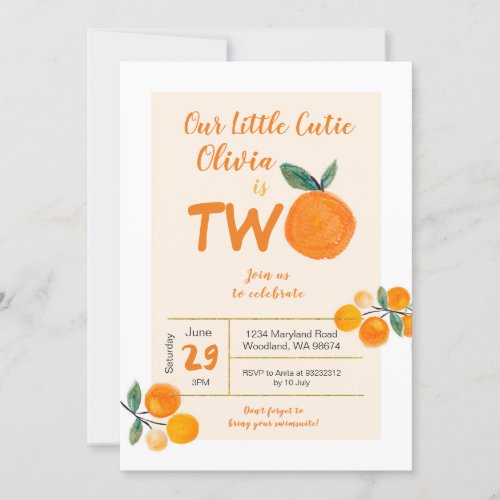 Our Little Cutie is Two BIrthday Invitation