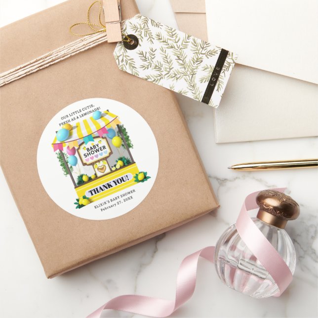 Our Little Cutie Lemonade Stand Baby Shower Classic Round Sticker (Gifting)