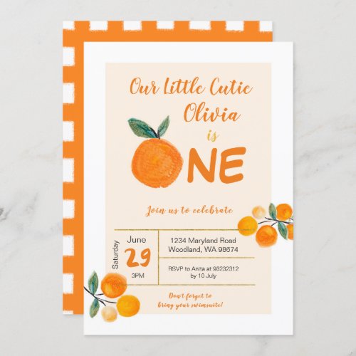 Our little cutie orange 1st Birthday Invitation