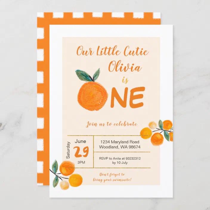 Kids Party Digital Download Editable Template Templett Oranges 1st Bday for boy or girl Citrus theme Little Cutie Birthday Invitation