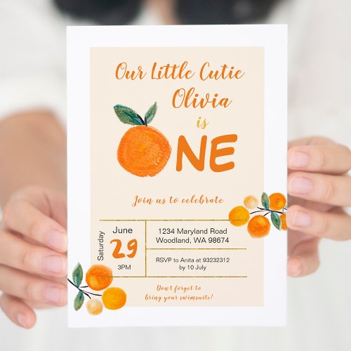 Our little cutie orange 1st Birthday Invitation