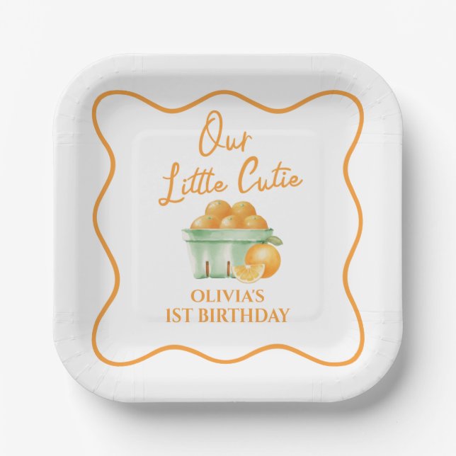 Our Little cutie orange birthday Paper Plates (Front)