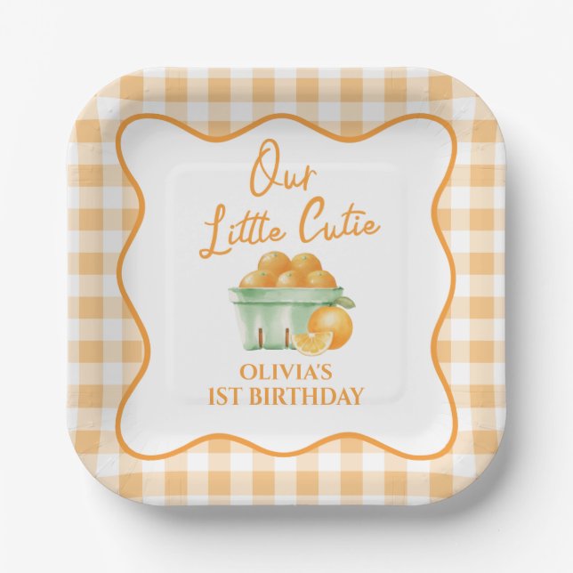 Our Little cutie orange birthday Paper Plates (Front)