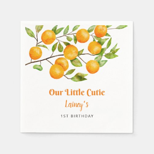 Our Little Cutie Orange Birthday Party Napkins